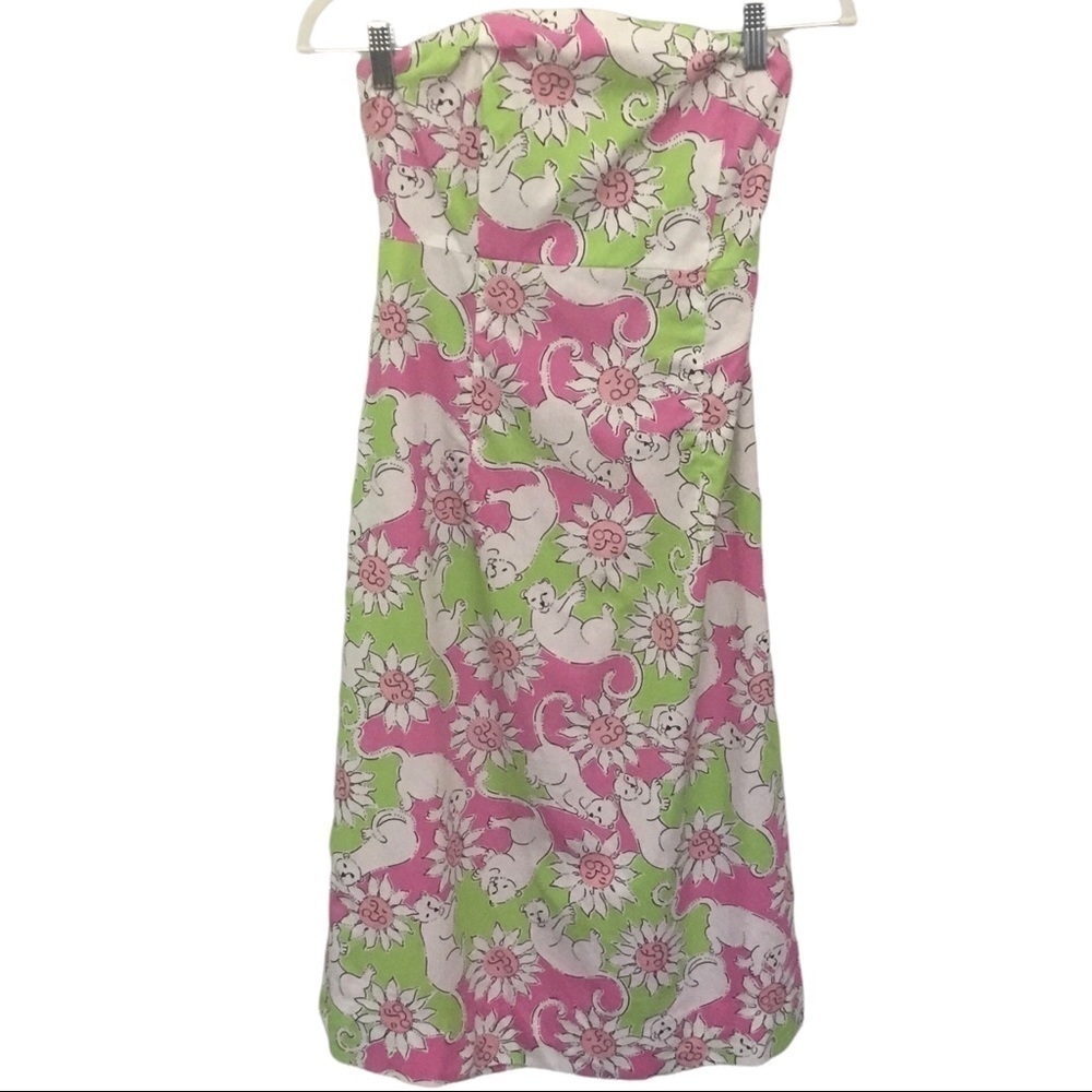 Lilly Pulitzer Rare Vintage Sabrina Hibiscus Strapless Dress with Cut Out Back